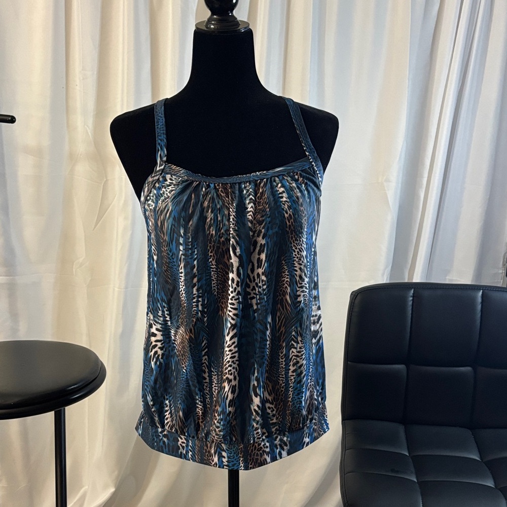 Women's Blue Leopard Print Swim Top